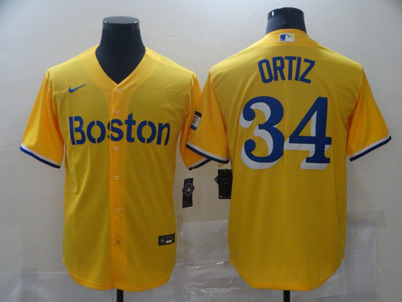 Men Boston Red Sox #34 Ortiz Yellow Game 2021 Nike MLB Jerseys->boston red sox->MLB Jersey
